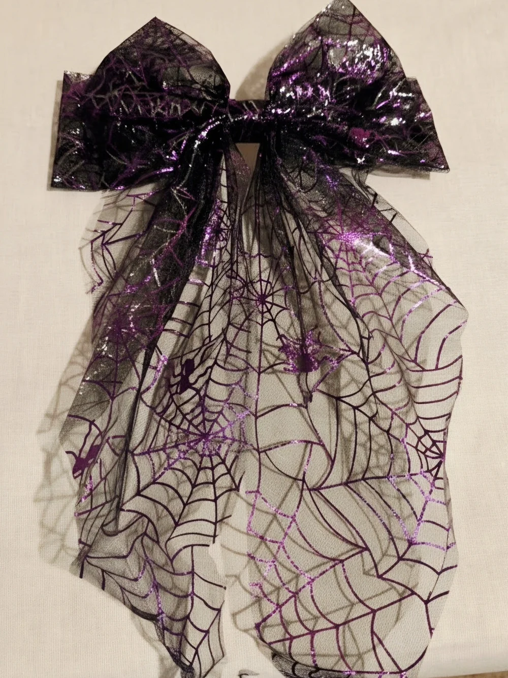 Halloween Spider Web Hair Bow - Purple and Black
